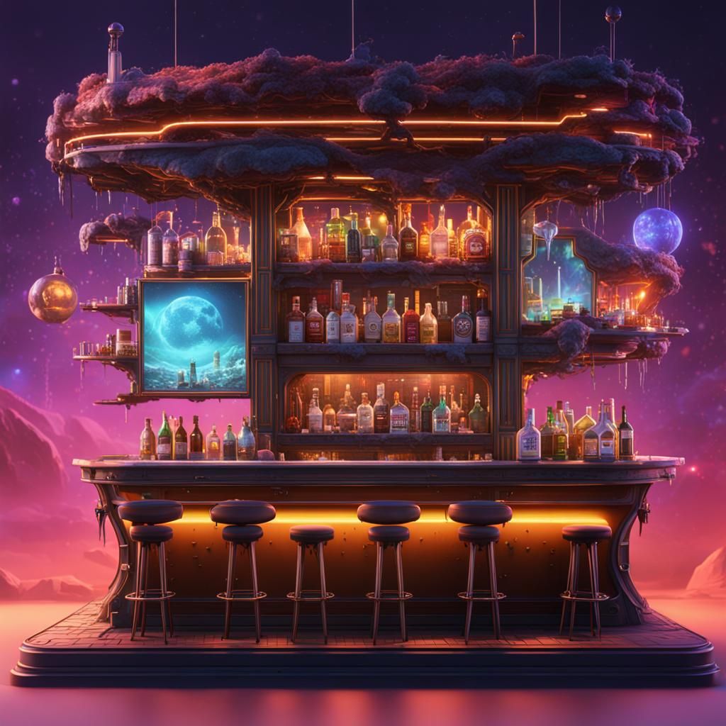 Futuristic Bar in Detailed Matte Painting Style