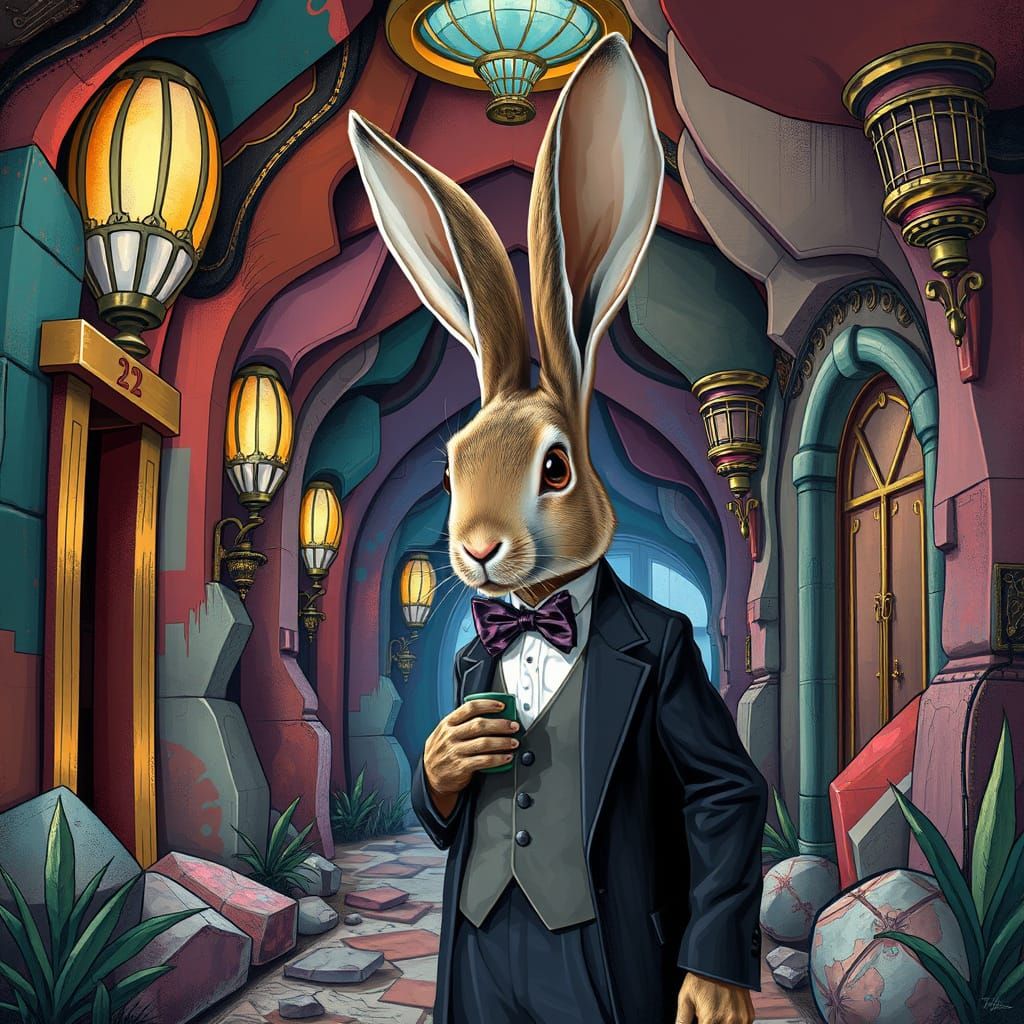 Rabbit in Art Deco Warren, Abstract Art Style