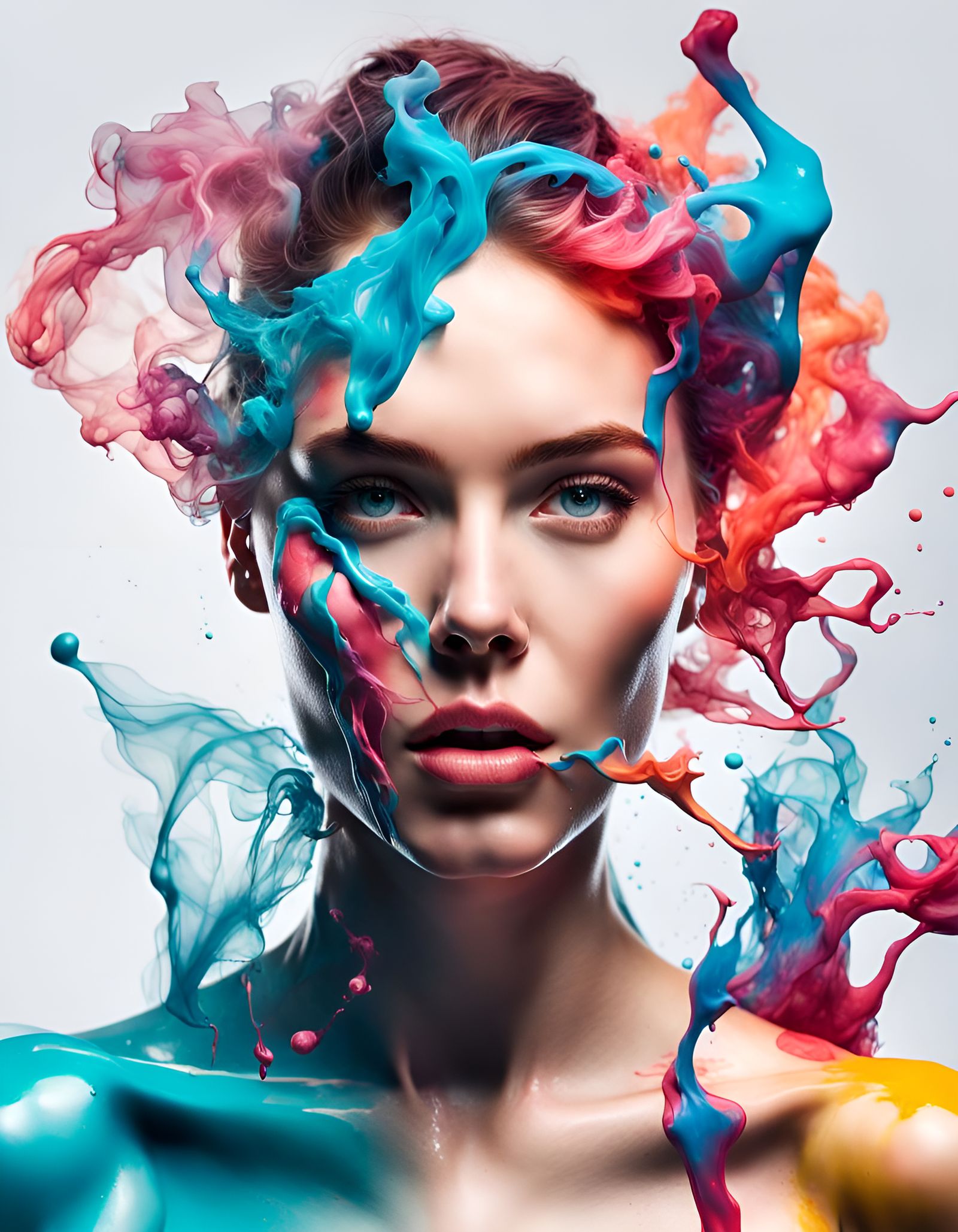 beautiful cyborg woman Fashionable Fitness Influencer Charactermix {Pamela Reif, Scarlett Johansson, Gal Gadot} , Head e...