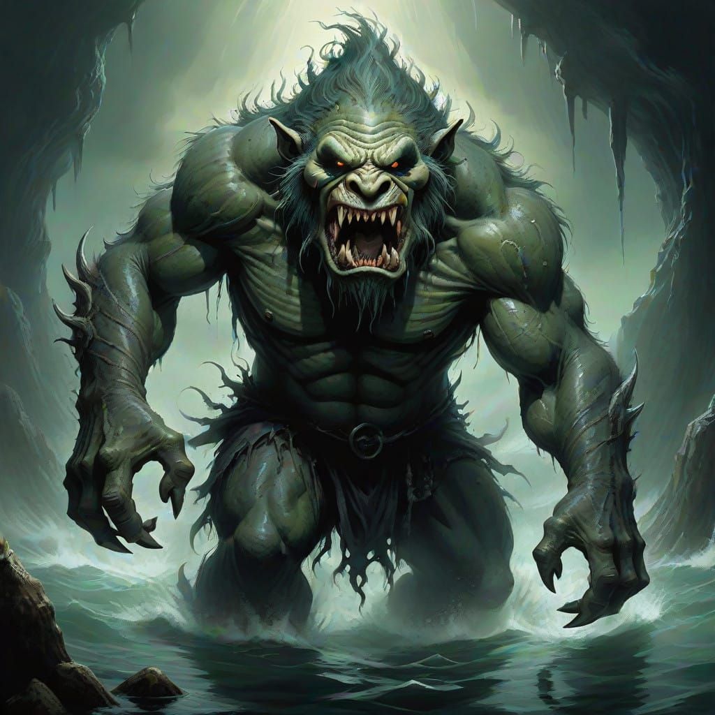 Menacing Water Troll Emerges from Dark Depths