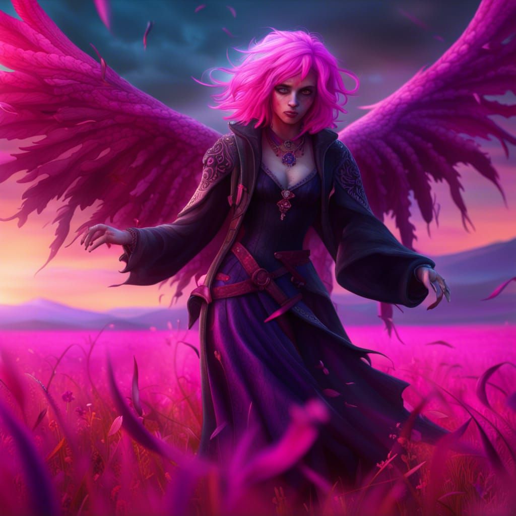 Pink-Haired Reaper Dances in Colorful Field