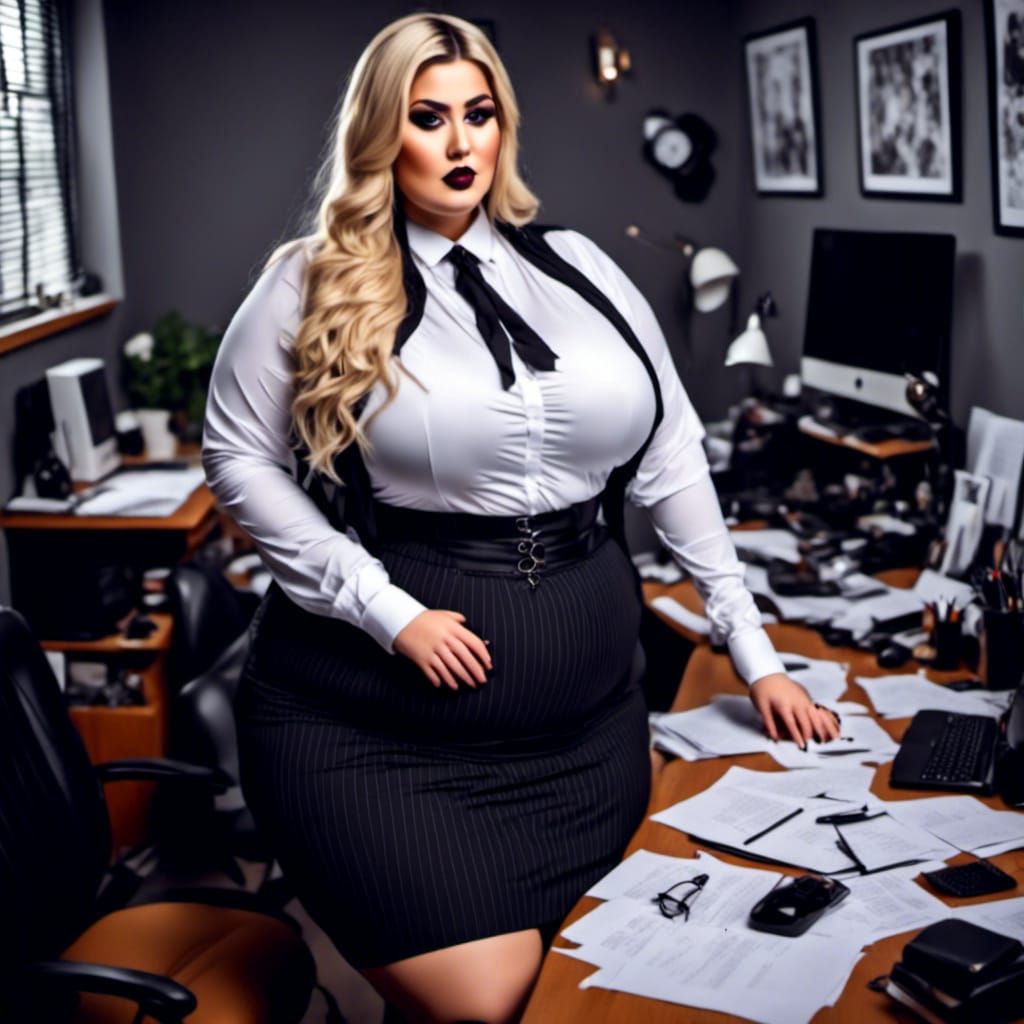 Curvy Blonde Woman in Gothic Office Style