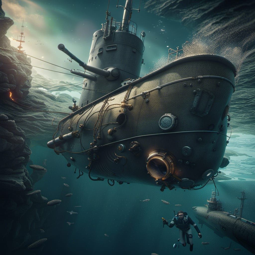Submarine at Periscope Depth Matte Painting