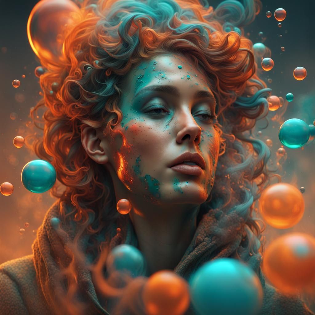 Face Surrounded by Paint Bubbles in Vibrant Colors