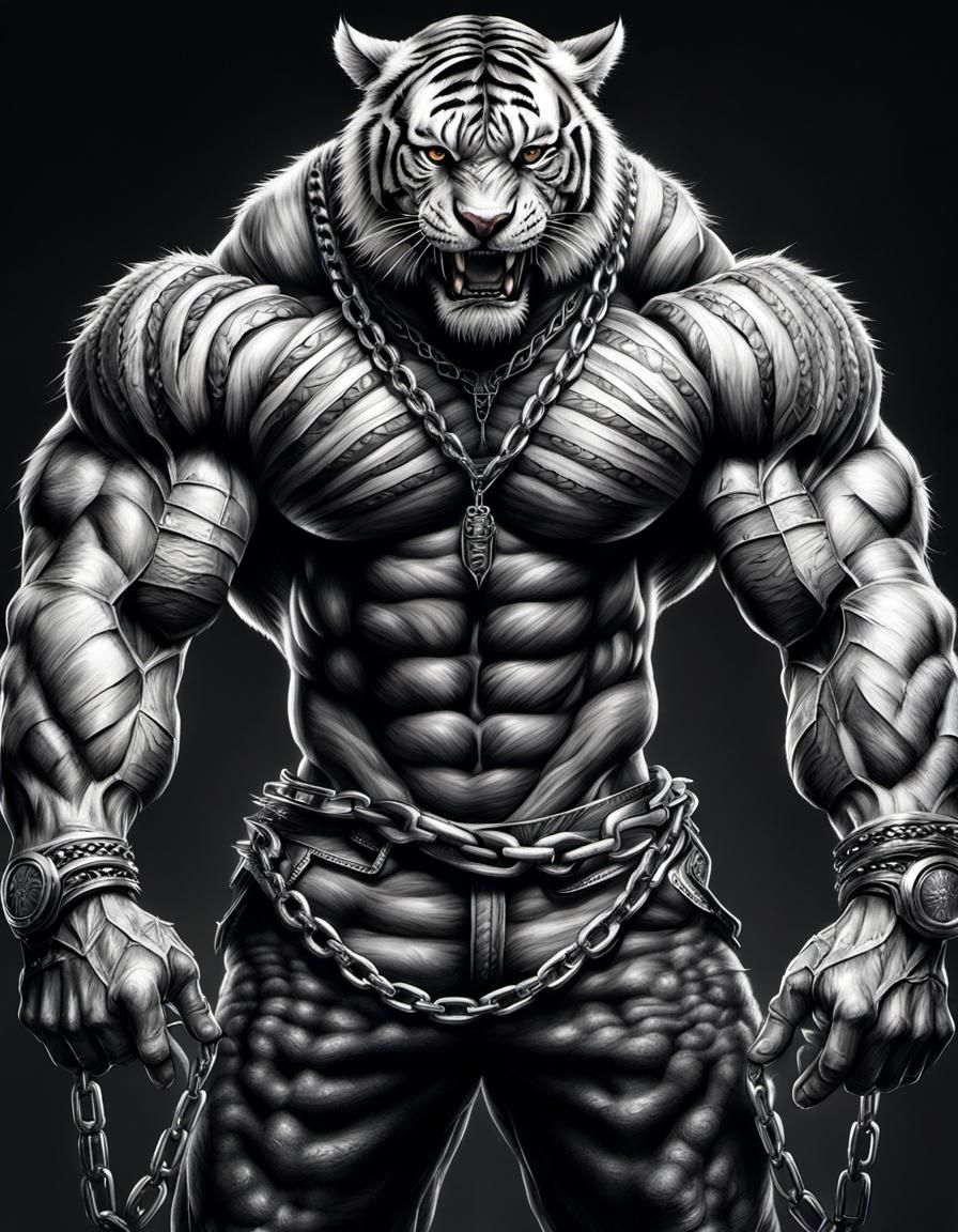 anthropomorphic tiger man with massive muscular muscle ,8k r...
