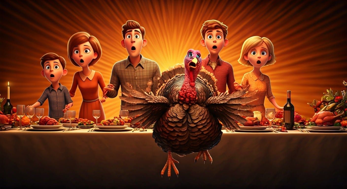 Thanksgiving Turkey Escape: A Whimsical 3D Digital Artwork