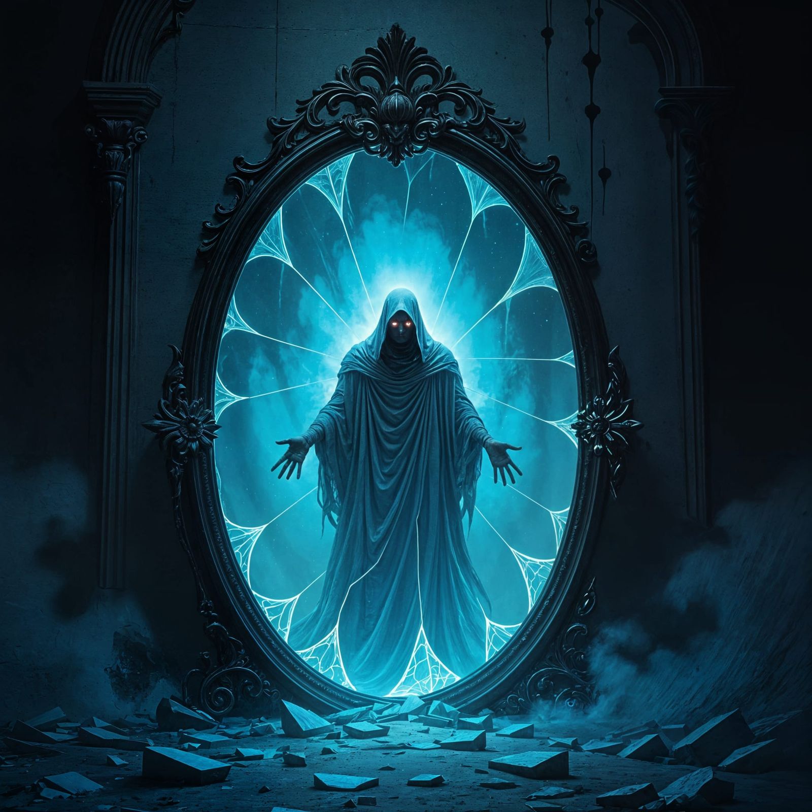 Spectral Soul in Ornate Mirror, Dark Fantasy Concept Art