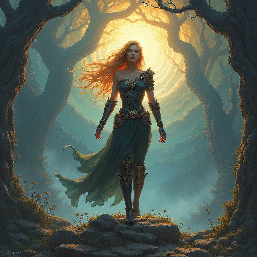 Golden-Haired Heroine on Ruined Temple