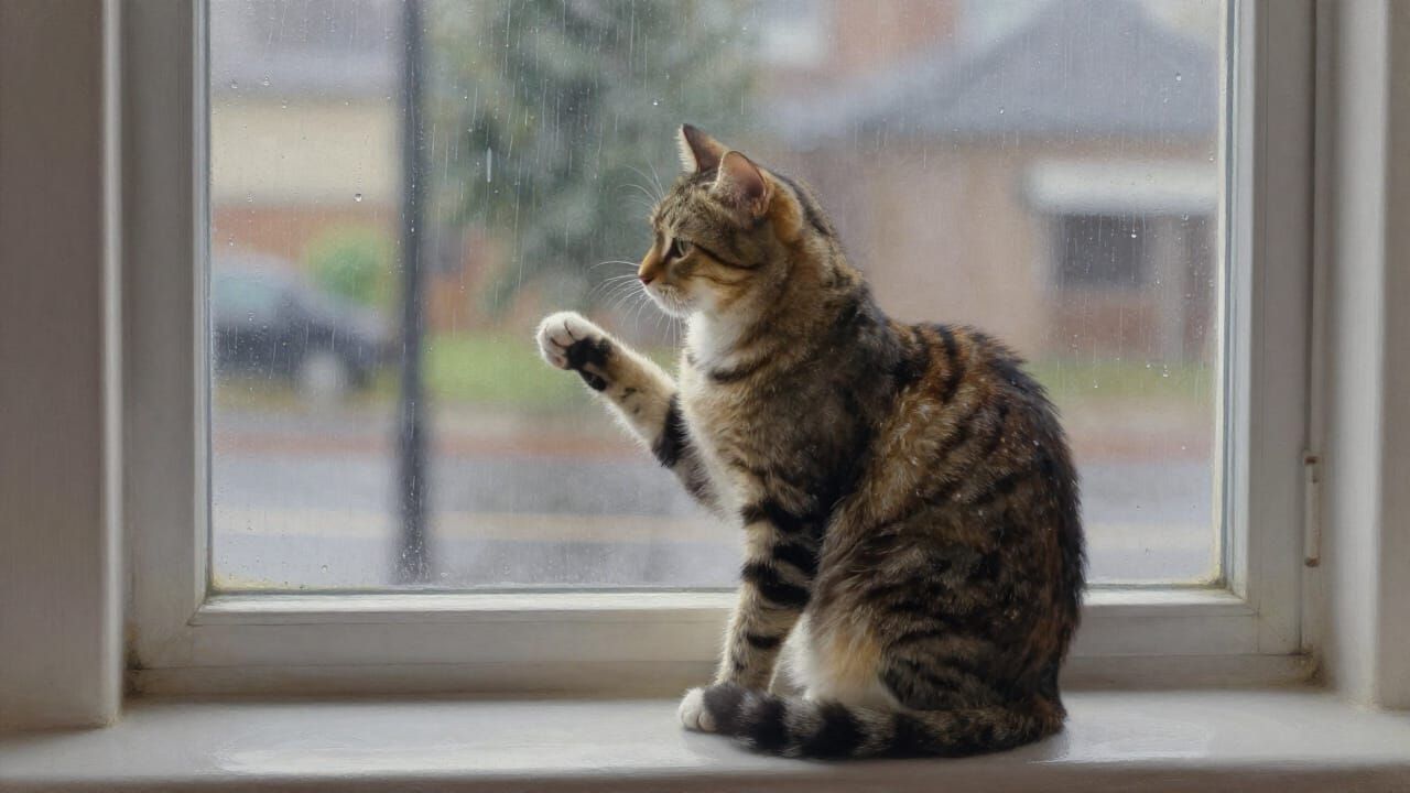 Tabby Cat Waits Patiently for Rain to Stop