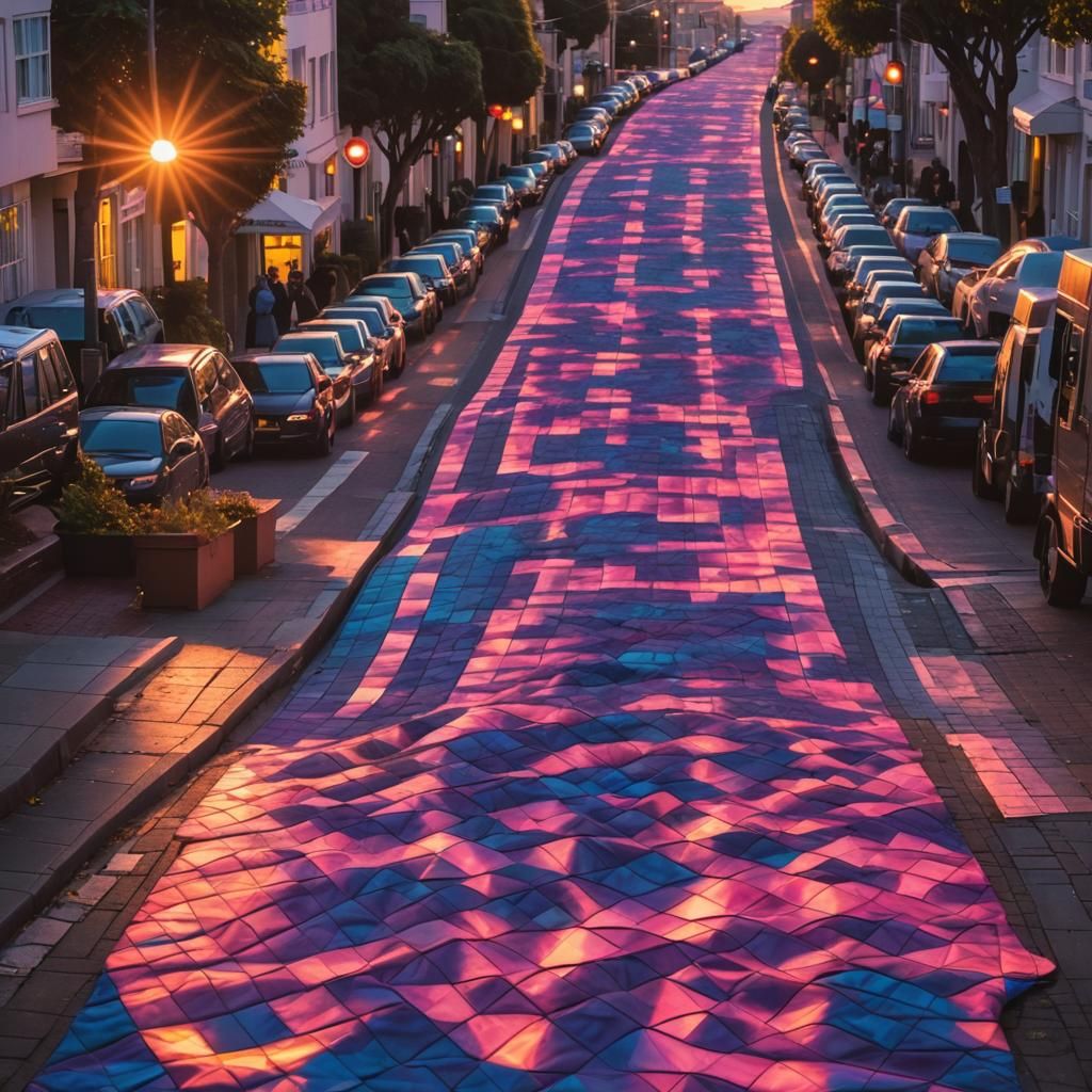 Quilted Lombard Street with Synthwave Sunset