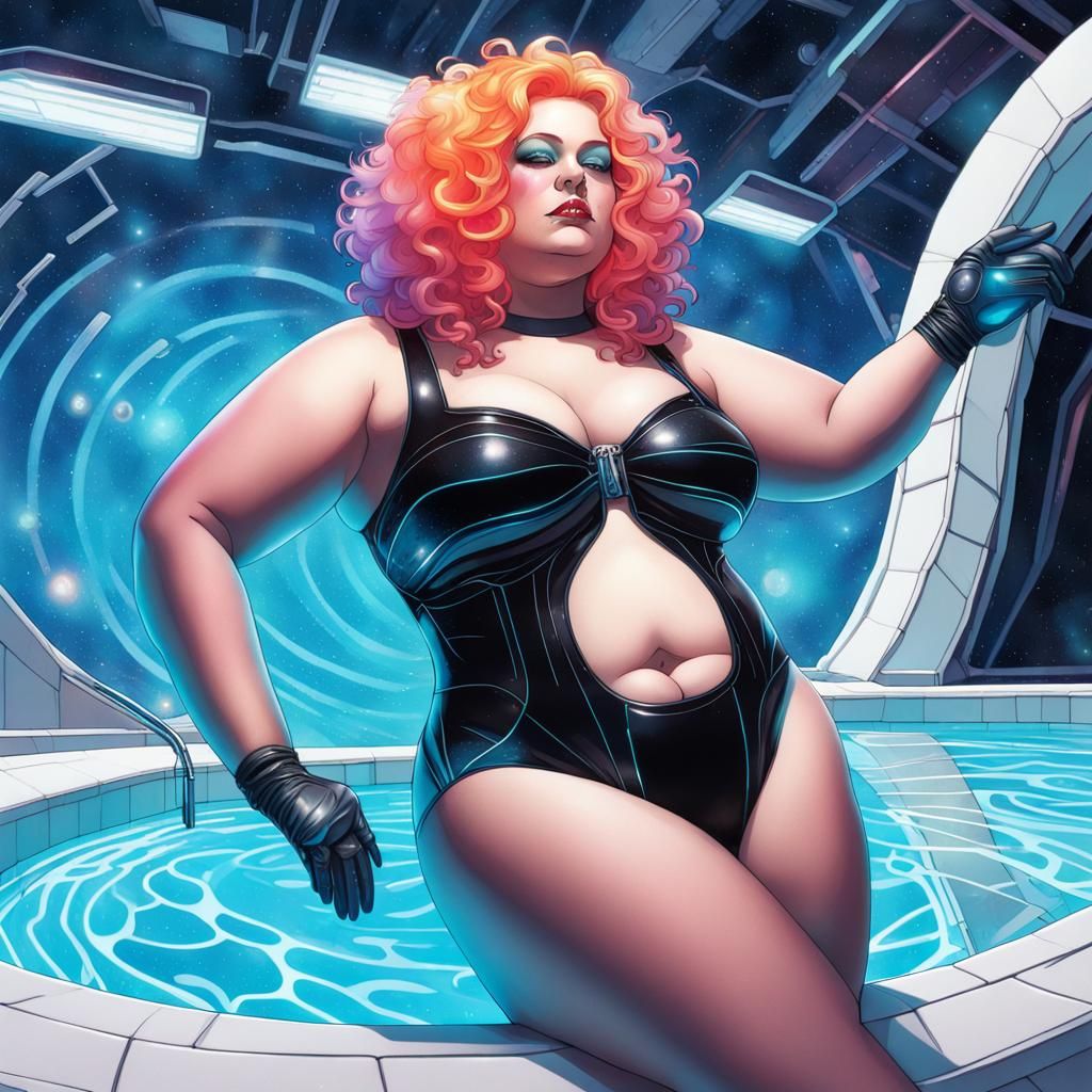 Retro-Futuristic Neon Goth Relaxation in Space