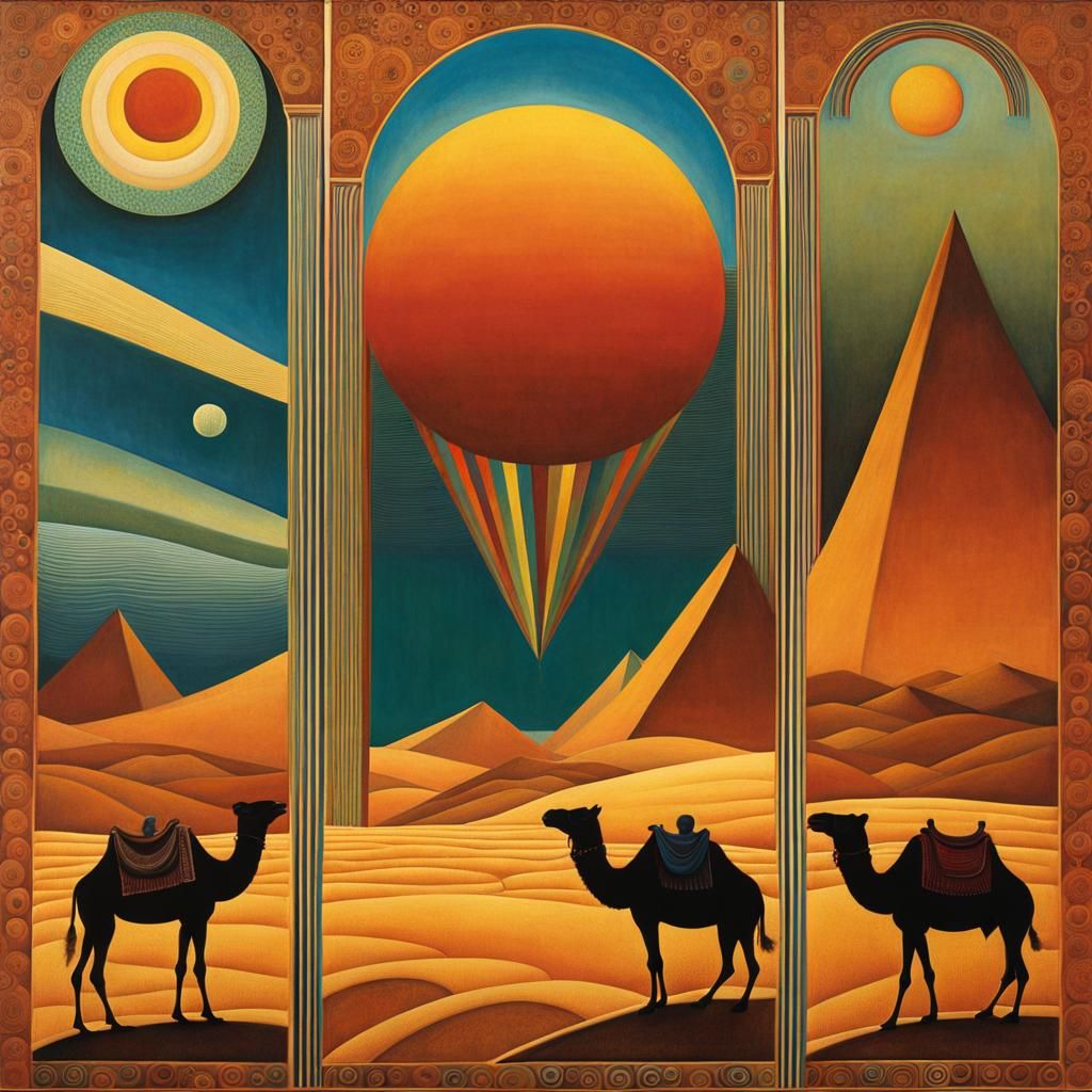 Surreal Bauhaus Camel Mesa Triptych Illustration