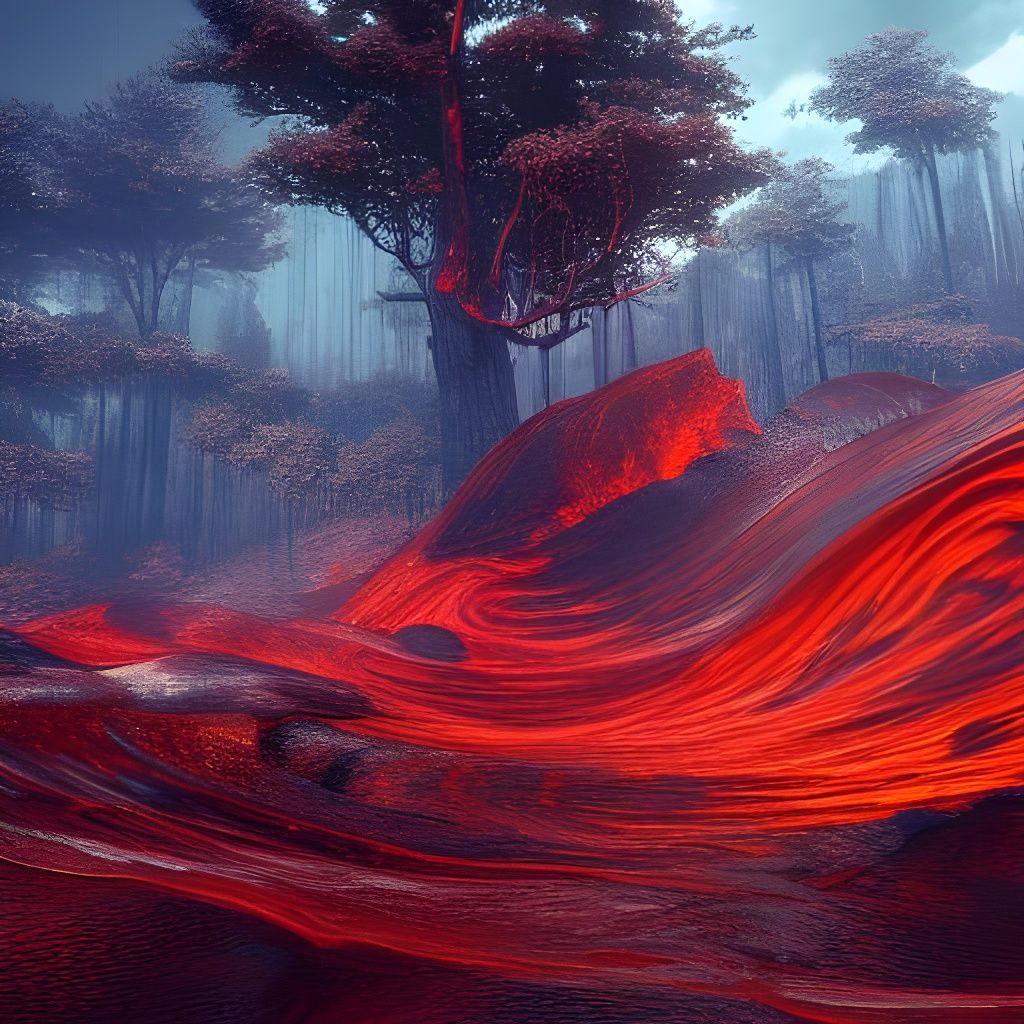 Magma Wave Destroys Forest: Action Painting Concept