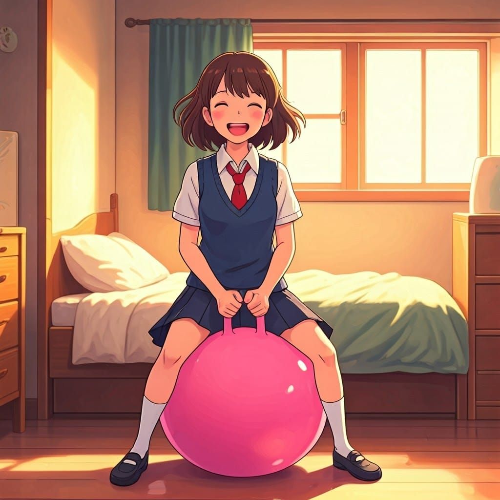 Ghibli-Inspired Teen Girl in Joyful Mid-Air