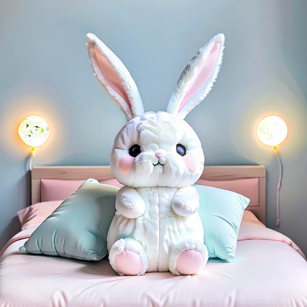 Cute Moon Rabbit Plushie in Girl's Bedroom