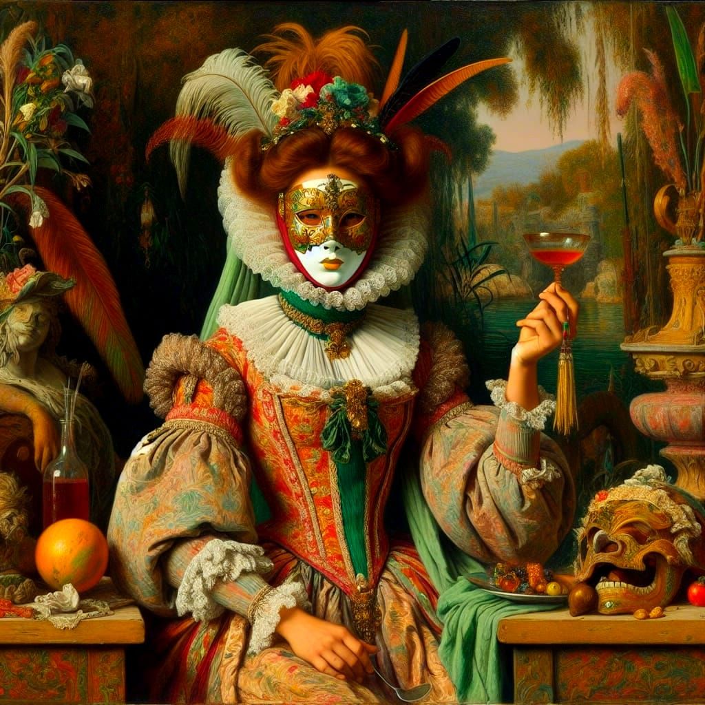 Hispanic Woman in Commedia dell'Arte Style