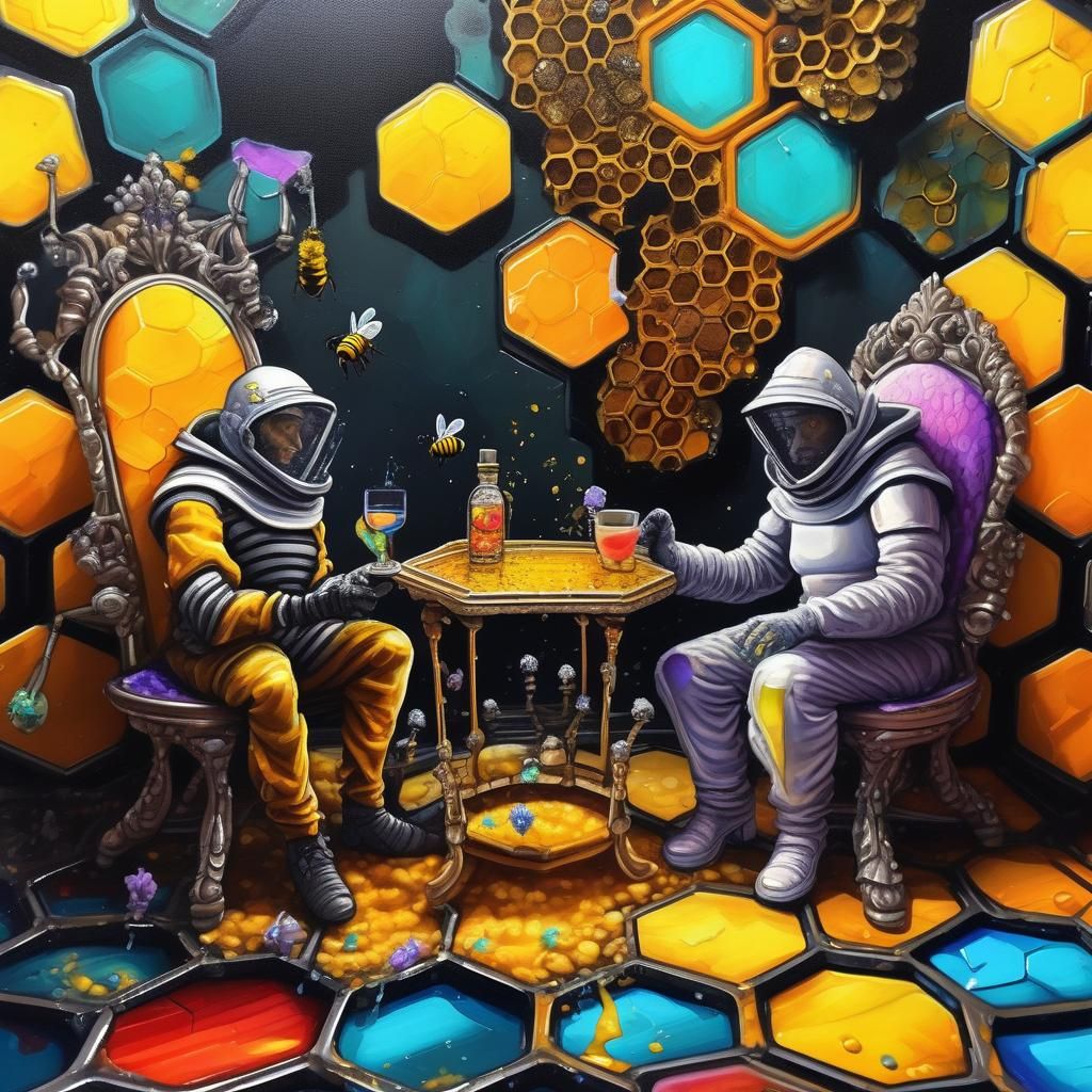 Honeycomb Living Room with Queen Bee in Graffiti Art
