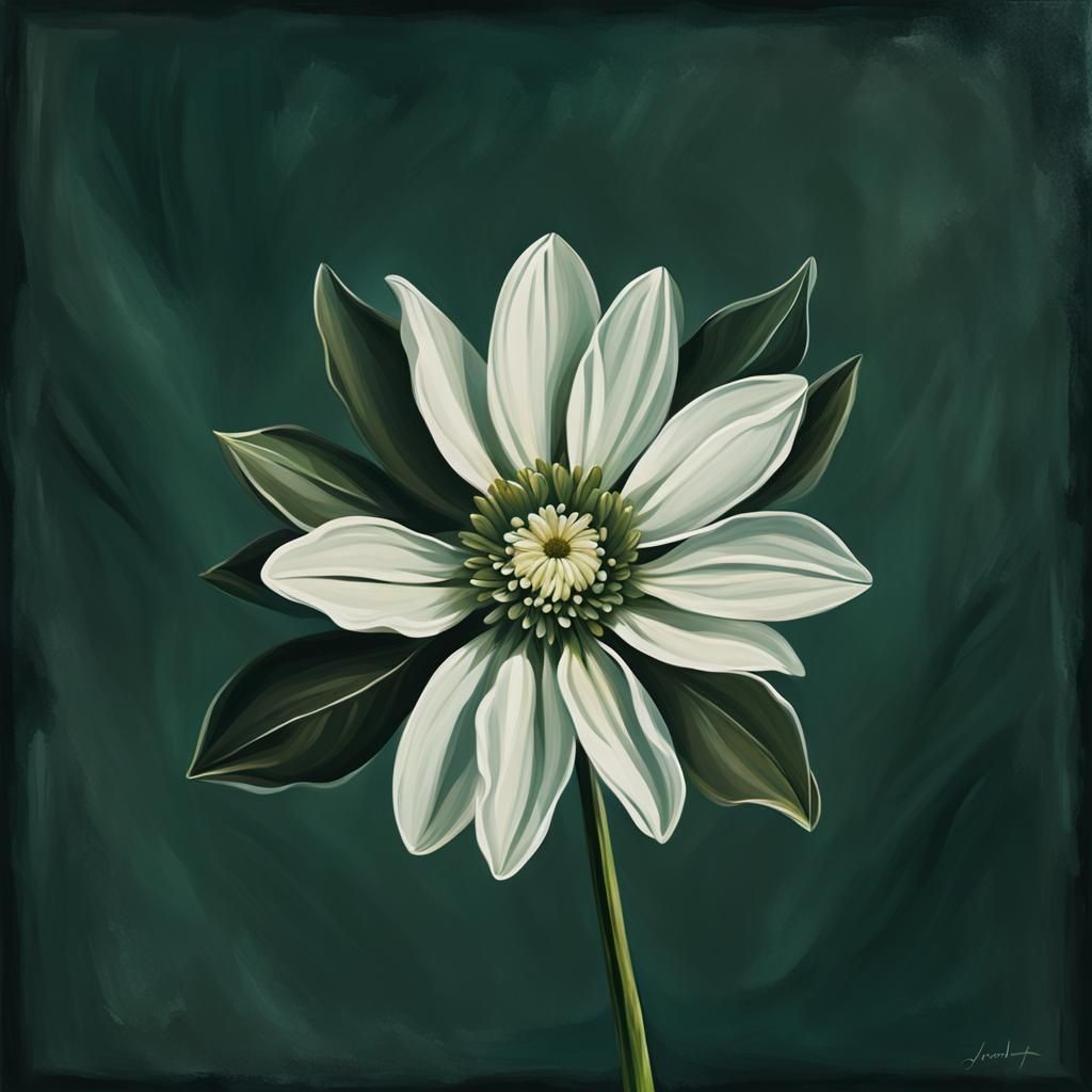 Distorted White Flower on Desk in Low Detail Painting