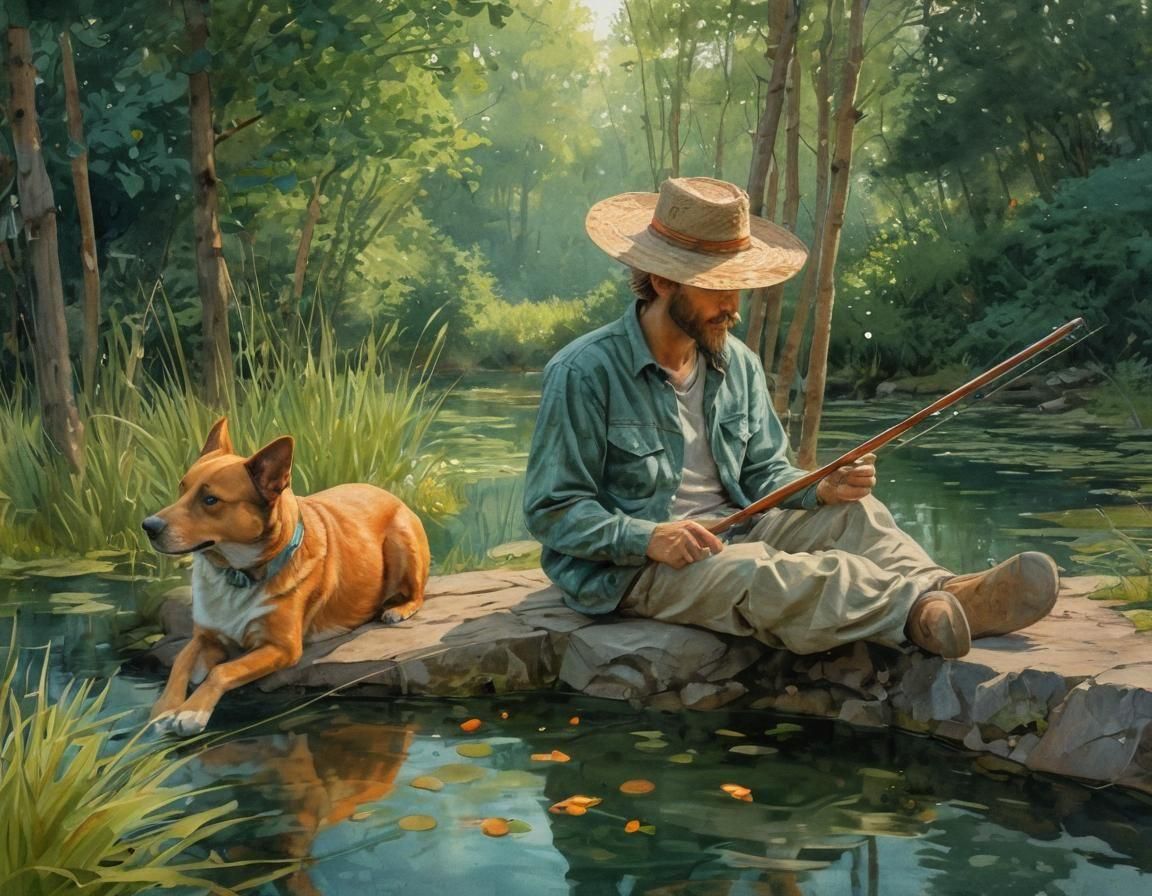 Watercolor Pond Scene with Dynamic Lighting