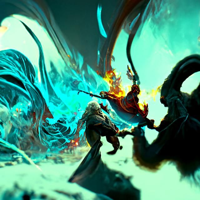 Epic Wizard vs. Demon Battle in Digital Art Style
