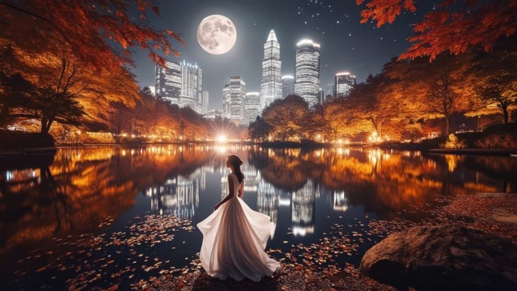 Autumn Moonlit Stroll in Tokyo Gardens