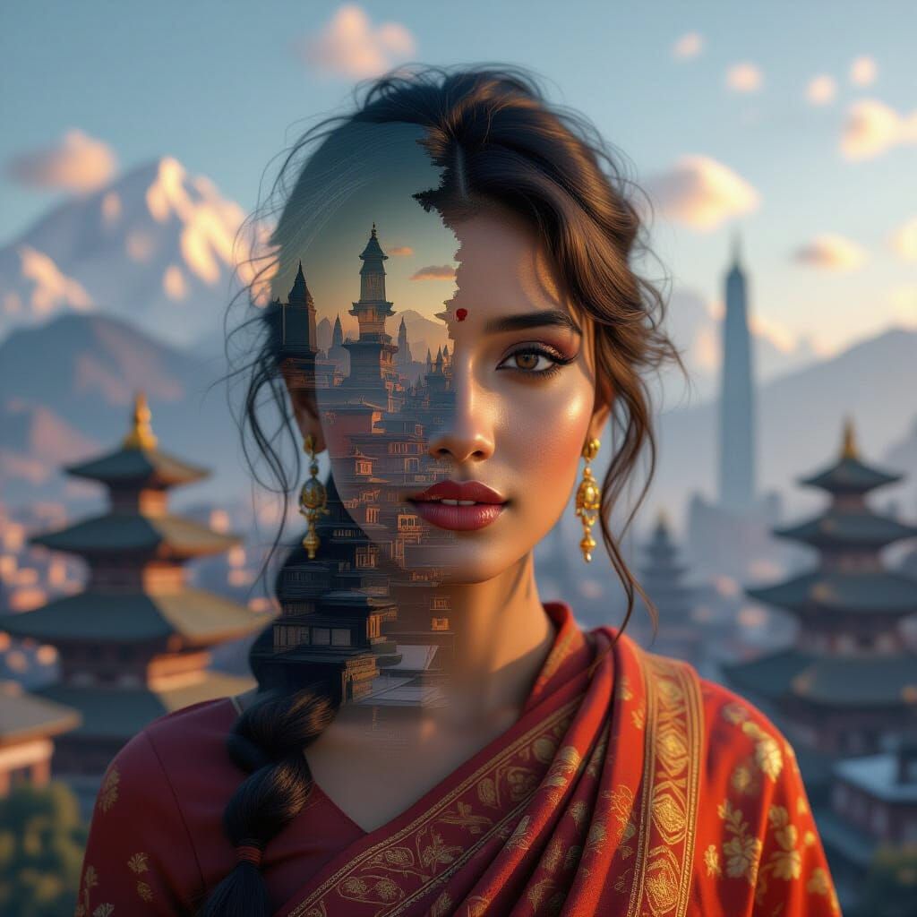 Surreal Double Exposure: Kathmandu Meets NYC