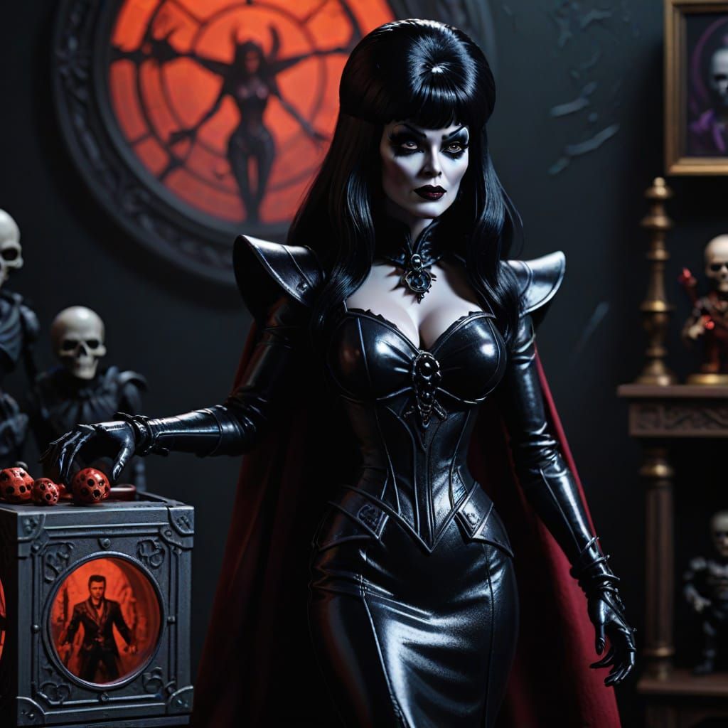 Gothic Goddess Amidst Collectibles