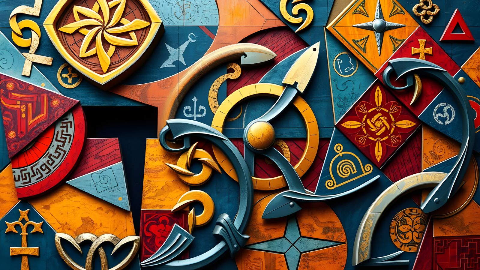 Abstract Cubist Celtic Mythology Symbols in 3D