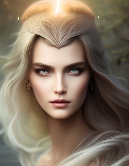 Split Screen Portrait of Norse Goddess in Watercolor