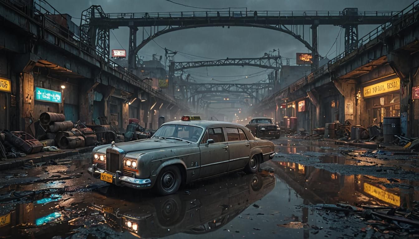Dieselpunk Limousine in Ruined Industrial Wasteland