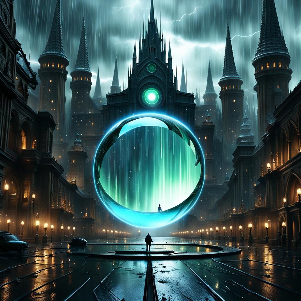 Raindrop Portal to a Mystical City