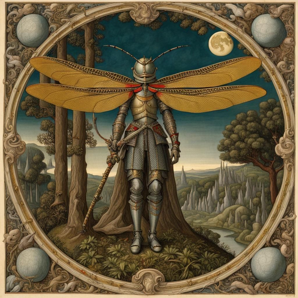 Dragonfly Knight Guarding Evil Forest, Renaissance Art