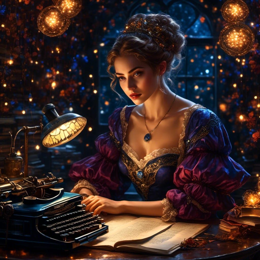 Writer at Typewriter in Dark Academia Style