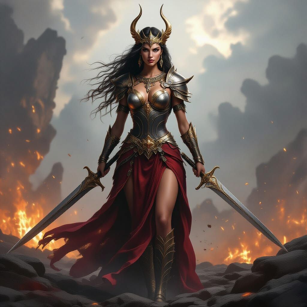 Statuesque Goddess of War: A Beautiful AI Rendition