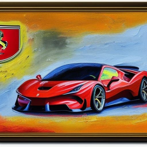 Ferrari SF90 in Expressionist Impasto Oil Painting