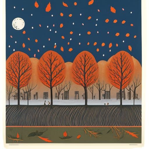 Autumn Night in Visionary Folk Art Style