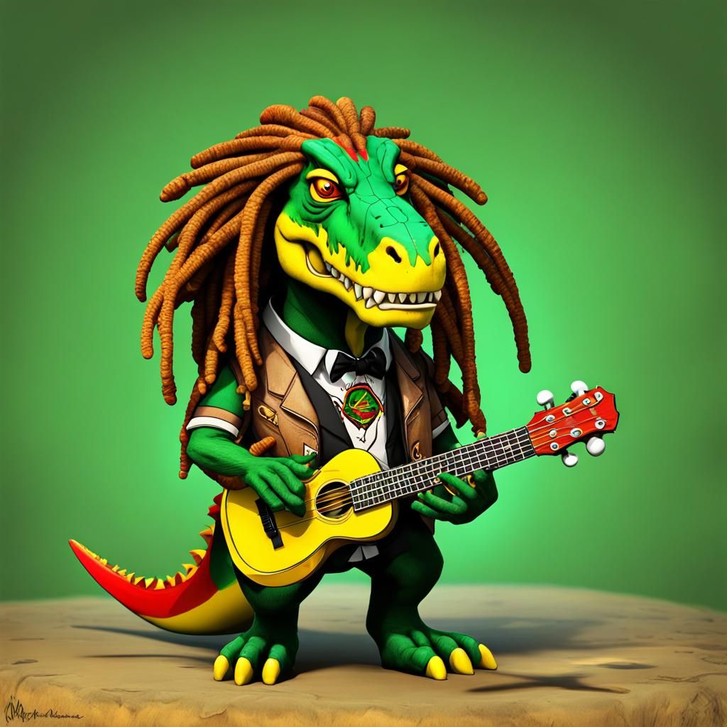 Cartoon Rastafarian Dinosaur 'Reggae Rex' Portrait