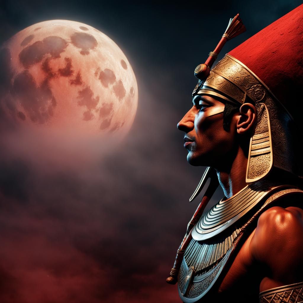 Egyptian Warrior in Moonlit Mist, Hyperrealistic HDR