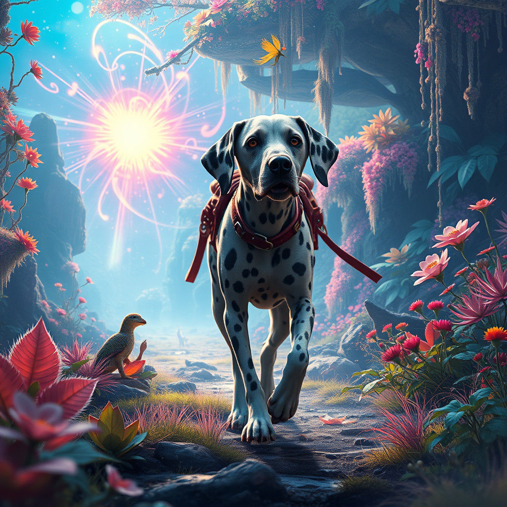 Dalmatian's Trek Through Mystical Realm, Fantasy Art