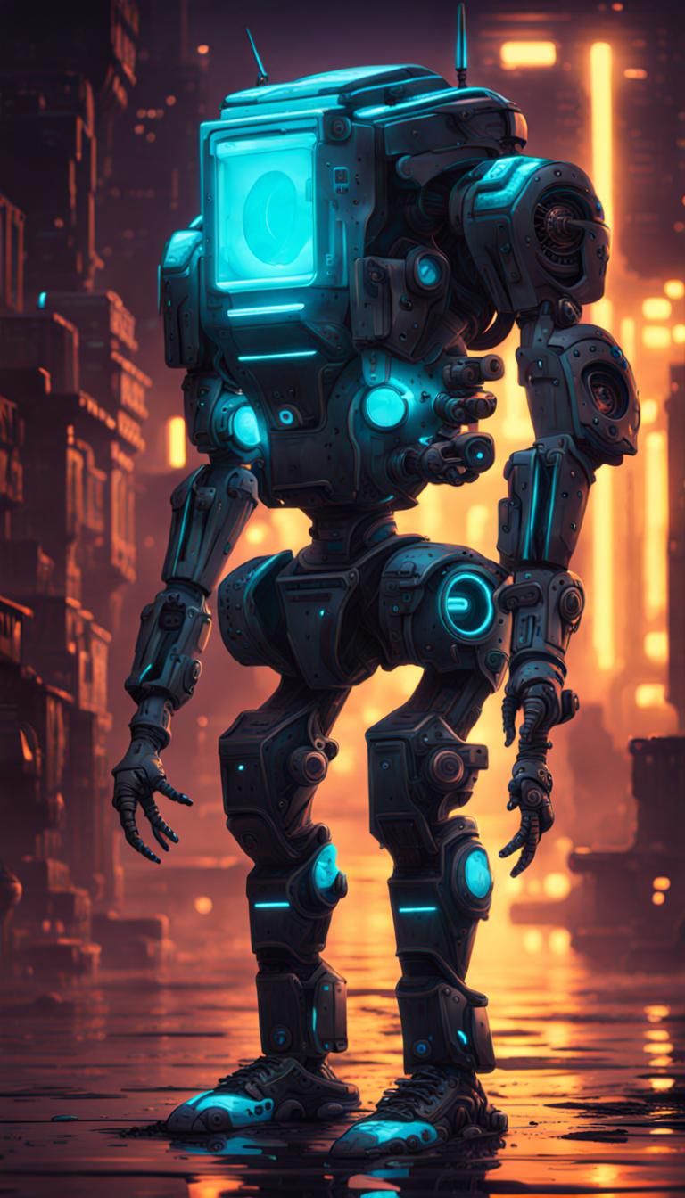Neon Bioluminescent Greeble Ninja Robot