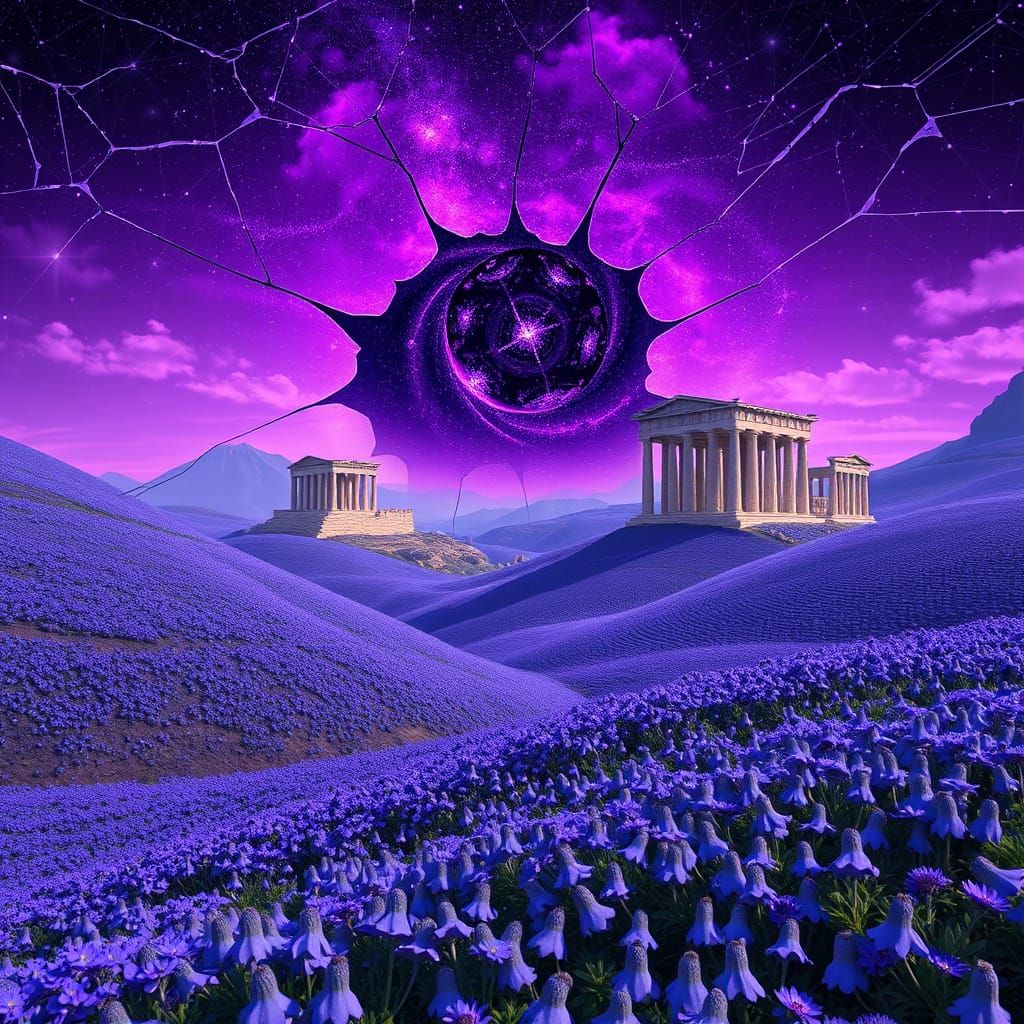 Bluebells and Greek Ruins with Fractal Star Shards