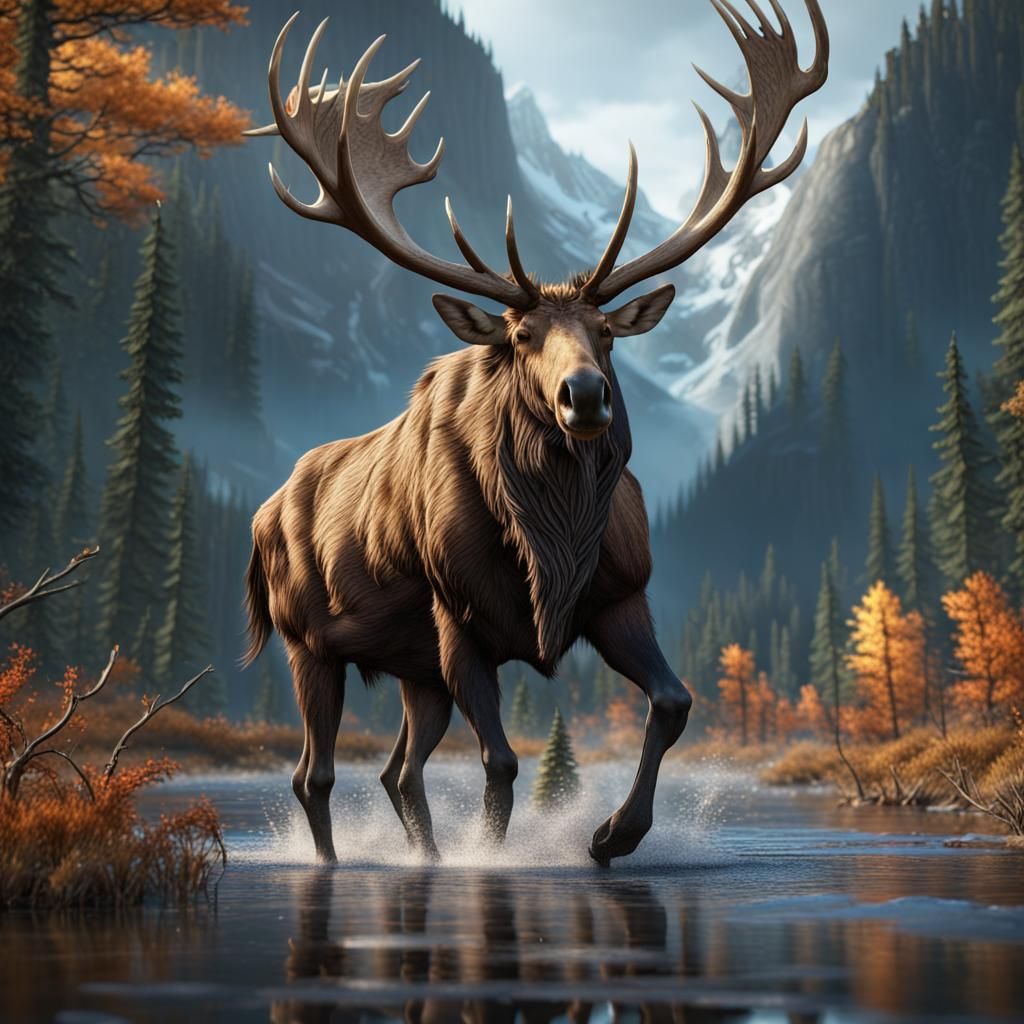 Moose During Rutting Season: Detailed Matte Painting