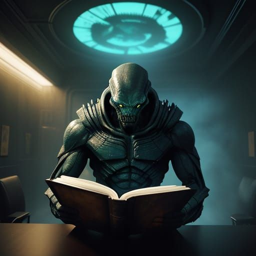 Alien Reading Book Concept Art