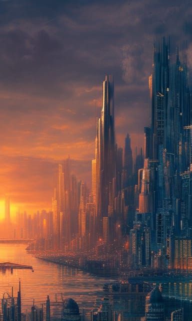 Epic Sunset Cityscape: A Digital Matte Painting