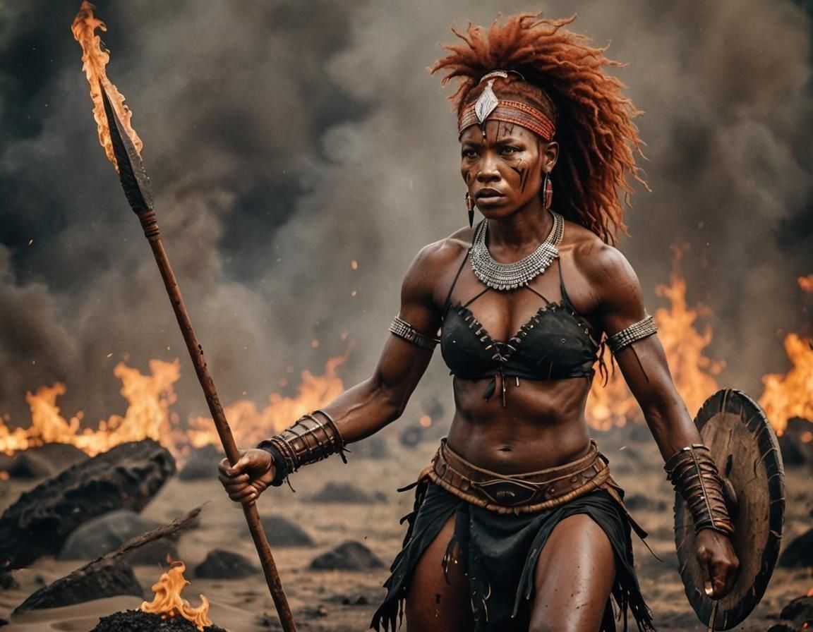 Powerful African Tribal Warrior Woman with Spear