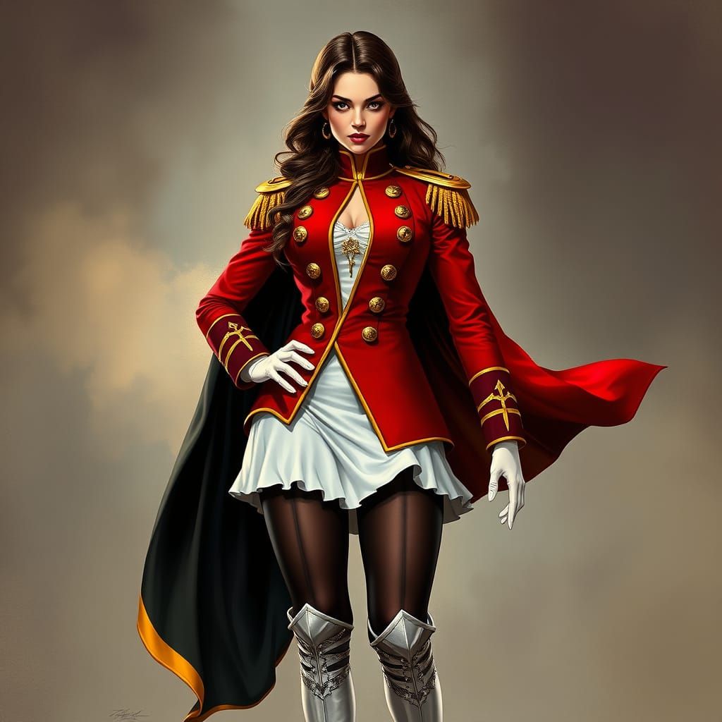 Dramatic Military Jacket in Deep Crimson with Golden Accents