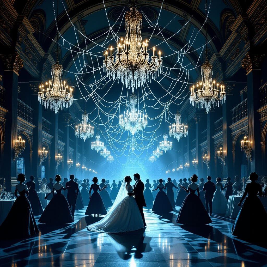 Gothic Victorian Ballroom Dance Under Crystal Spiderwebs