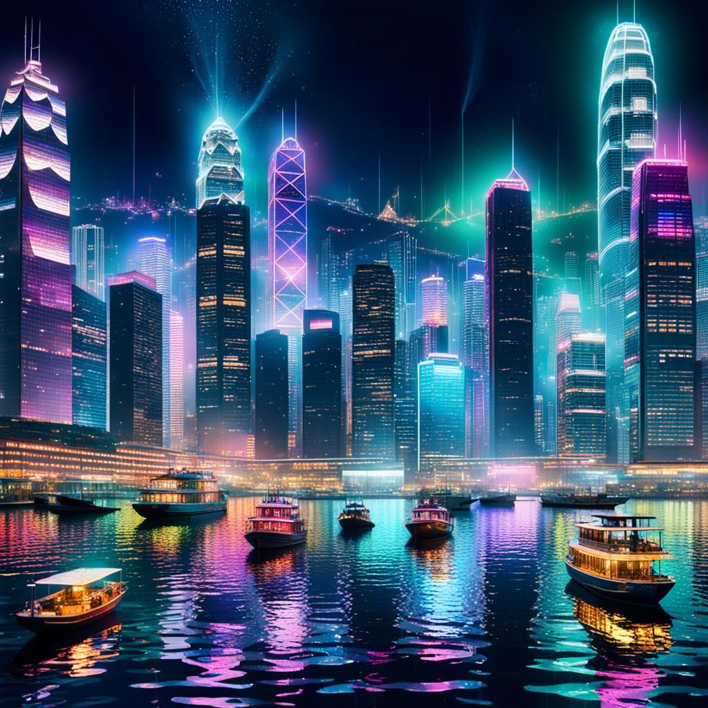 Iridescent Underwater City at Night: Double Exposure