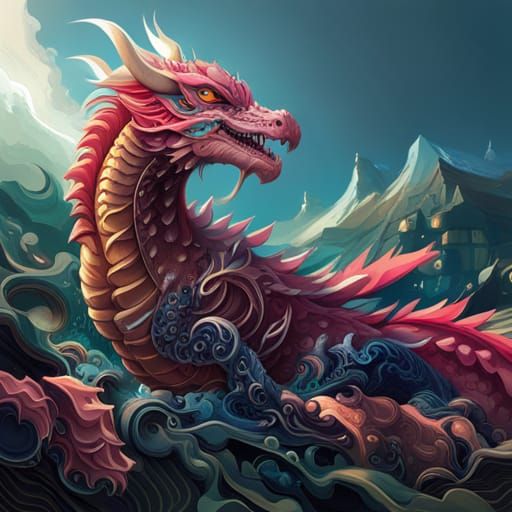 Cyberpunk Dragon Fusion in Floral Explosion