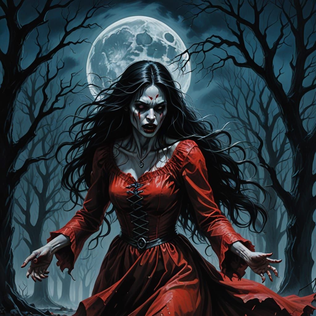 Werewolf Carrying Dead Woman: Gothic Horror Painting